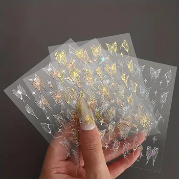 1 шт. Наклейки для дизайна ногтей Kawaii Love Shine, подвески в виде бабочек, наклейки для маникюра, 3D Лазерный самоклеящийся переносной слайдер для ногтей, деко
