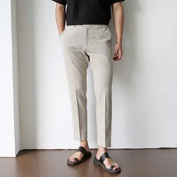 2022, Весенне-летний мужской костюм из хлопка и льна, Модные деловые Повседневные Длинные брюки, мужские Прямые официальные брюки Плюс размер A12