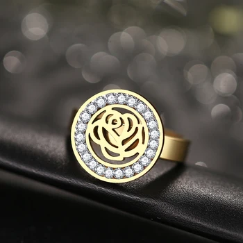 CACANA Высококачественная мода Crystal Rose Классические кольца из нержавеющей стали для женщин Ювелирные изделия Подарок R151