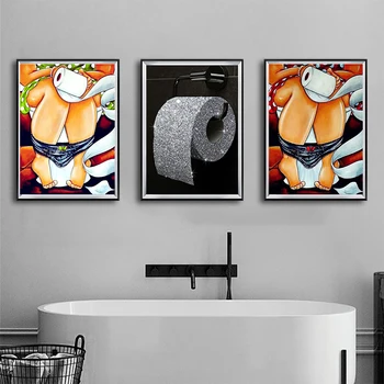 WC Fat Lady Картина алмазная живопись Головоломка Diy Алмазная вышивка Мультяшная женщина Мозаичное изображение из стразов Декор для туалета