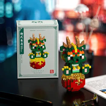 Двенадцать китайских Зодиакальных мини-строительных блоков, милая Звездная модель мыши, Дракон, Тигр, Микро-кирпичные игрушки-животные для Рождественского подарка