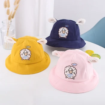 Летняя Детская шляпа-ведро с милыми плюшевыми ушками с рисунком овцы Для новорожденных детей, Уличная Повседневная Пляжная шляпа для маленьких мальчиков и девочек, Солнцезащитная шляпка для девочек