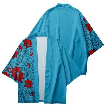 Японское кимоно для мужчин/женщин с цветочным узором харадзюку, традиционная пляжная рубашка с короткими рукавами, Летние халаты, Кимоно Mujer